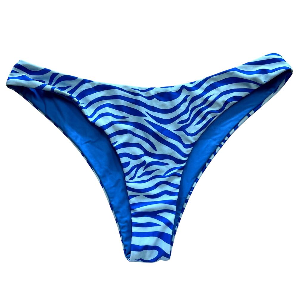 Women's Blue Zebra Striped Cheeky Swim Bottoms XL